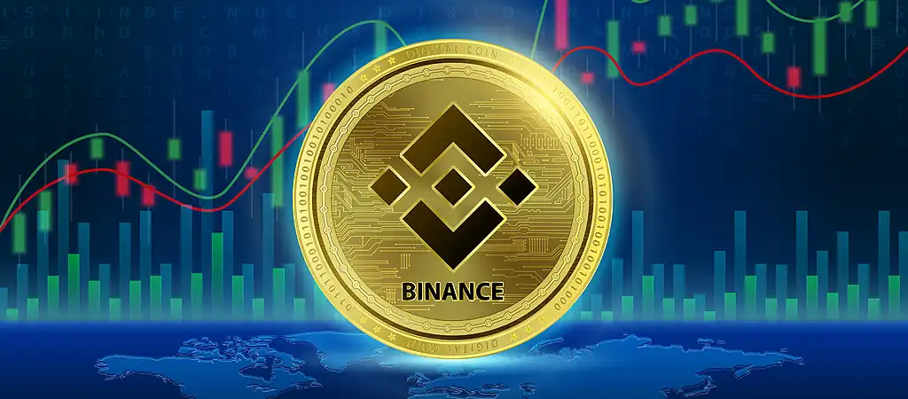 Binance érme grafikon háttérrel, kriptovaluta árfolyam követése