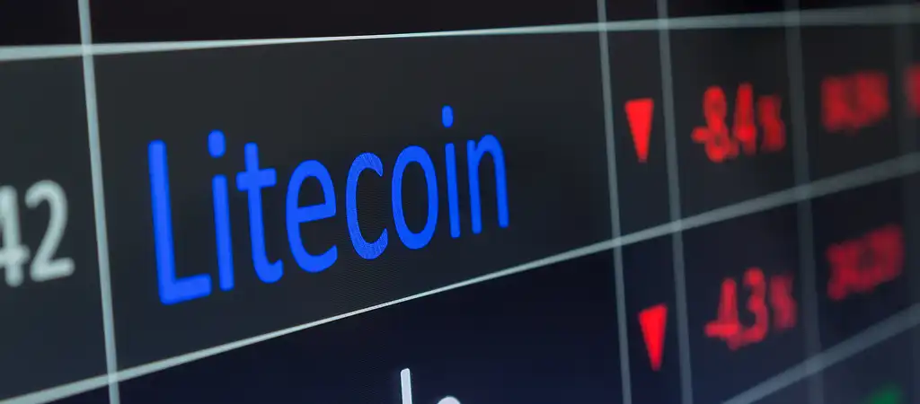 Litecoin árfolyam kijelző piros és kék mutatókkal