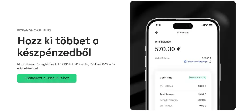 Bitpanda Cash Plus befektetés, hozamszerzés készpénzből EUR, GBP és USD alapon, napi elérhetőséggel.